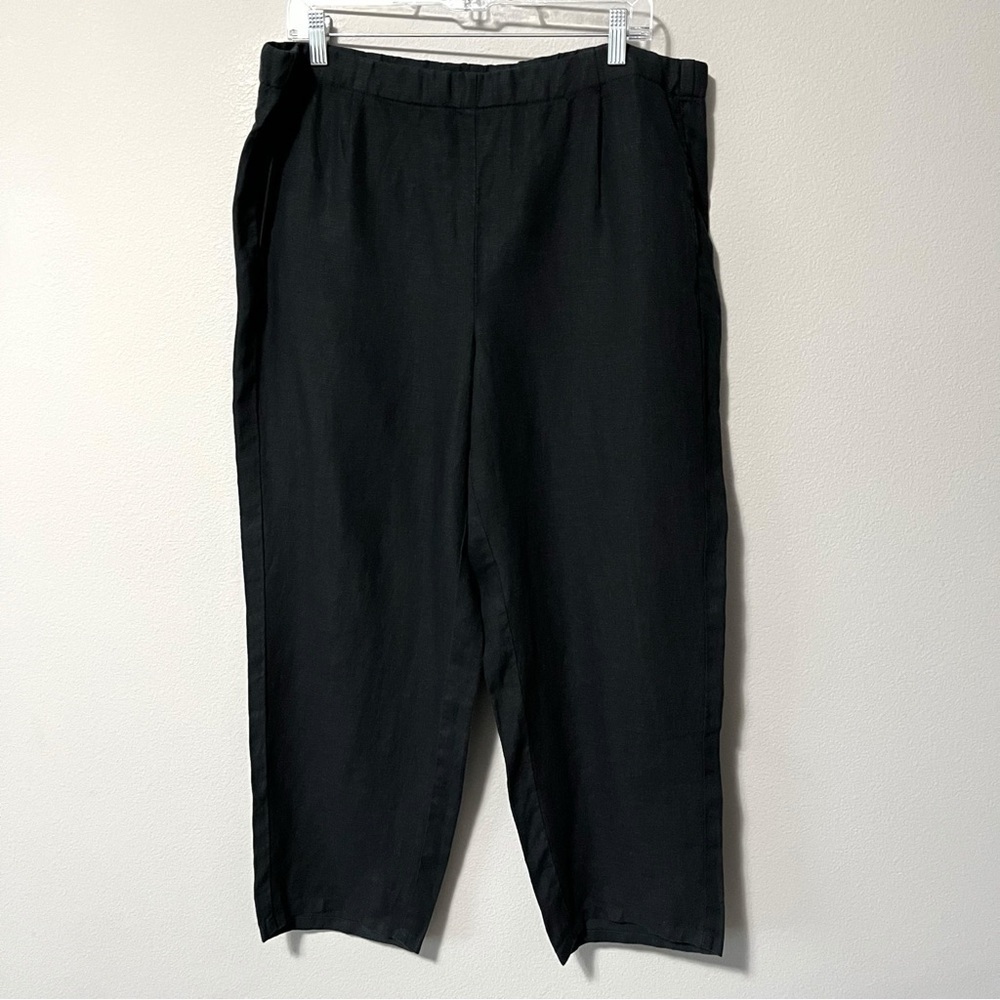 J. Jill Love Linen Black Straight Leg Cropped Pants Size Large Tall - Picture 2 of 9